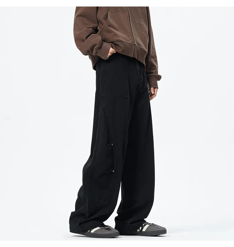 Patchwork style Men's Baggy Straight Jeans Personality unisex Fashion Korean High Street Denim Pants Streetwear Male Trousers voguable