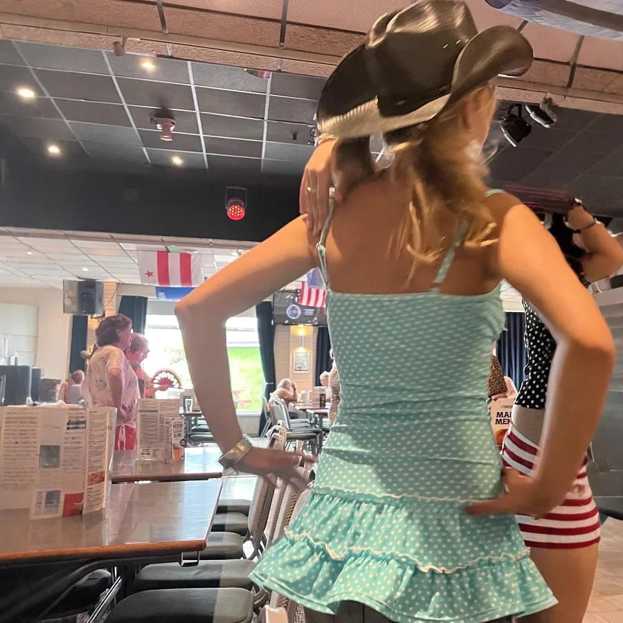 Voguable  European and American -   hit American retro Y2K sweet girl style striped suspender dress lace ruffled skirt voguable