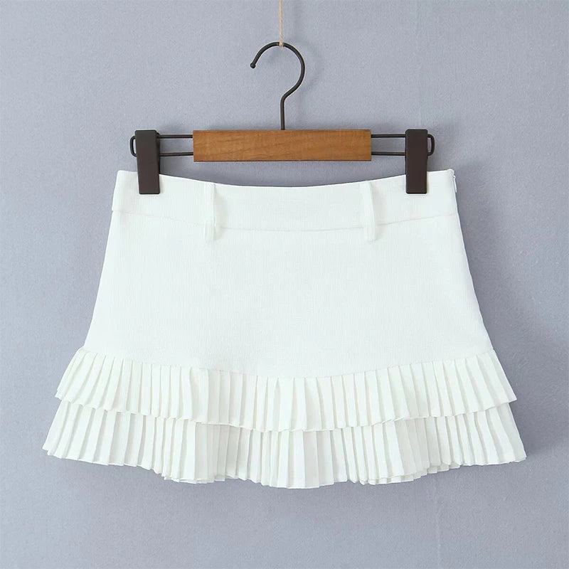 Cool Girl Y2K Pleated Mini Skirt Sexy Low Waist Short Skater Skirts With Shorts Lining voguable
