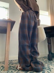 Faux Woolen Warm Plaid Pants Women Vintage Harajuku High Waist Wide Leg Trousers Streetwear Retro Loose Casual Fall Winter Pant voguable