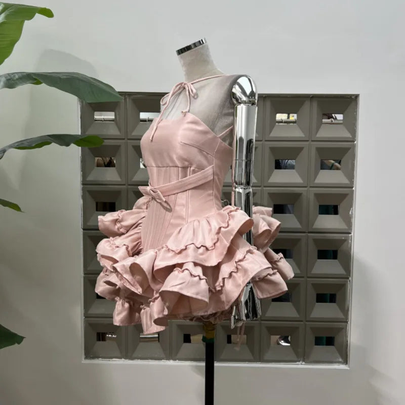 Fashion Solid Color Folds Dress Women's Strapless Fishbone Waist Retraction Dresses 2025 Summer New Tide voguable