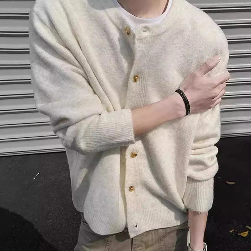 New American Style Men Cardigan Luxury Knitted Button-down Solid Color Long Sleeve Sweater Jacket Casual High Quality Knitwear voguable