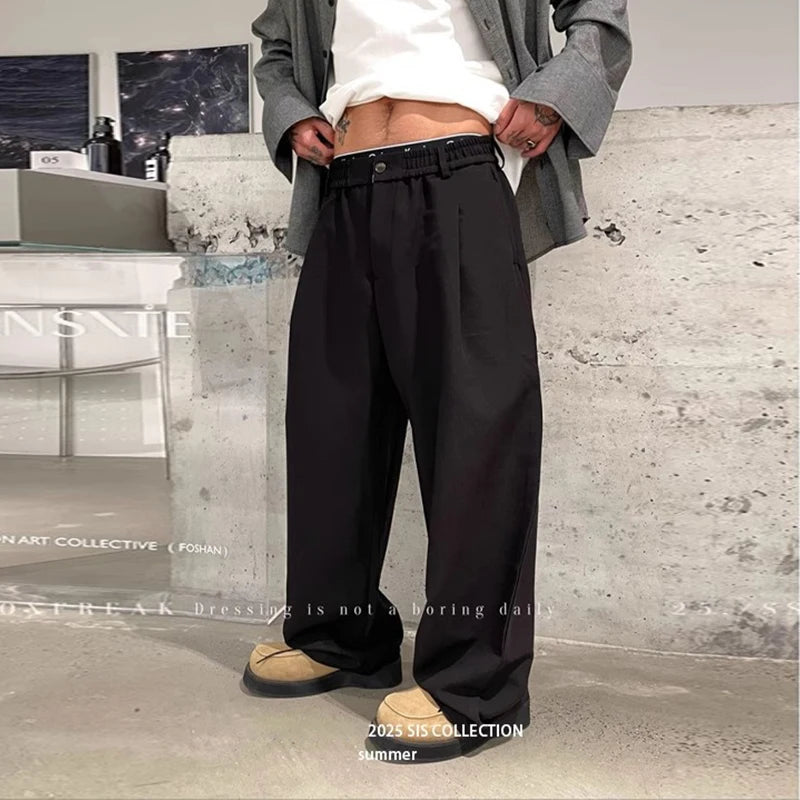 New Light Business Men Suit Pants Light Luxury Draped Solid Color Curved Knife Pants Elegant Straight Trousers Dress Pants M-3XL voguable