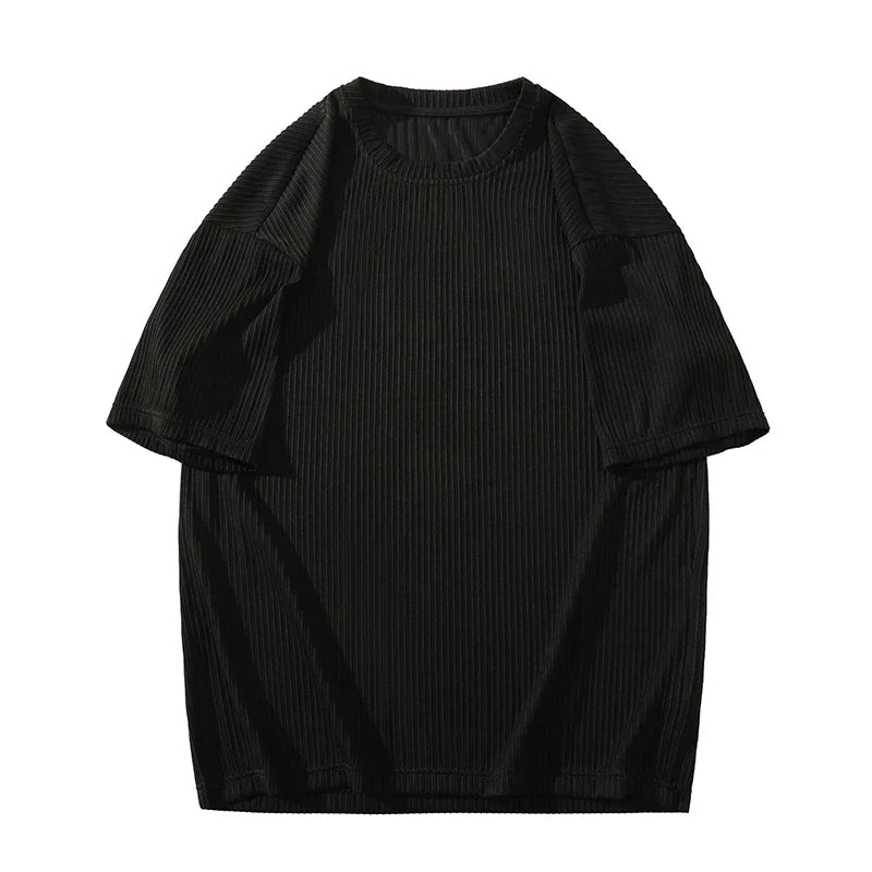Ice Silk Striped Oversized Cool T Shirts Men Summer Half Sleeve Fashion Harajuku T-Shirt Male Solid Simple Daily Casual Tees gotmes-shop