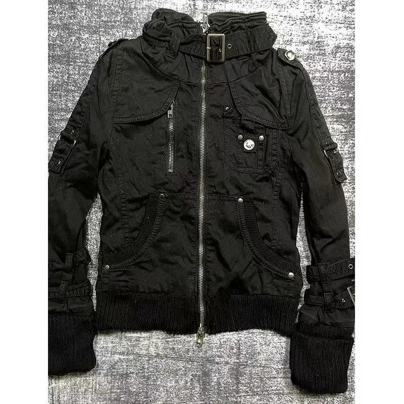 Voguable  90s Harajuku Vintage Streetwear Button Hooded Sweatshirts Casual Aesthetic Grunge Stand Neck Jacket Y2k Retro Outfit Outerwear voguable