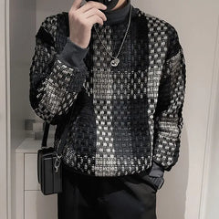 Autumn KPOP Fashion Style Harajuku Slim Fit Tops Loose All Match Casual Outerwear Insert Patchwork Half High Collar Sweatshirt