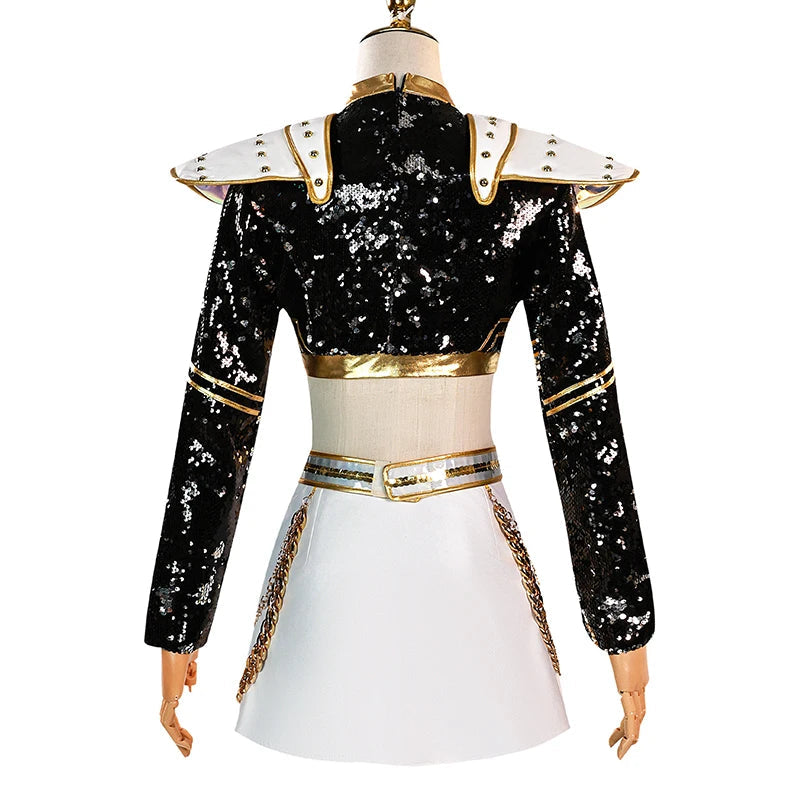 Rumi Zoey Mira Cosplay KPop Demon Hunters Cosplay Costume Wig Women Black Golden Suit Halloween Party Role Playing Outfit voguable