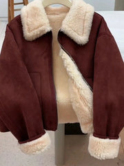 Faux Lamb Suede Jacket Women Winter Warm Long Sleeve Vintage Cotton Coat Korean Casual Lady Thick Long Sleeve Retro Tops voguable