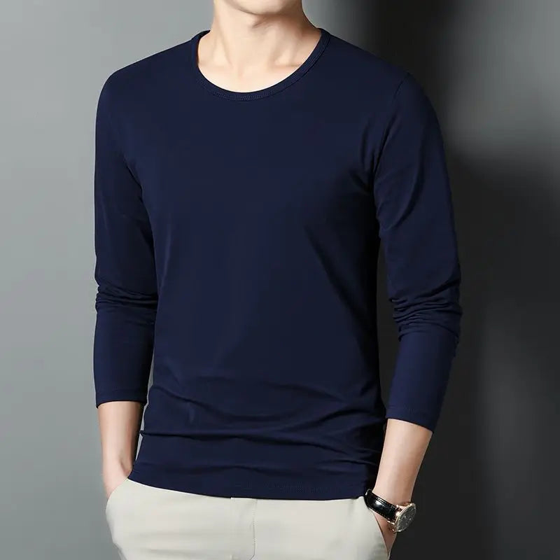 Voguable  Longsved Slimfit Mens Tshirt Casual Wear Base V Neck PU Leather Nine Sleeve Cleanfit Style Citywalk Suitable Tshirt voguable