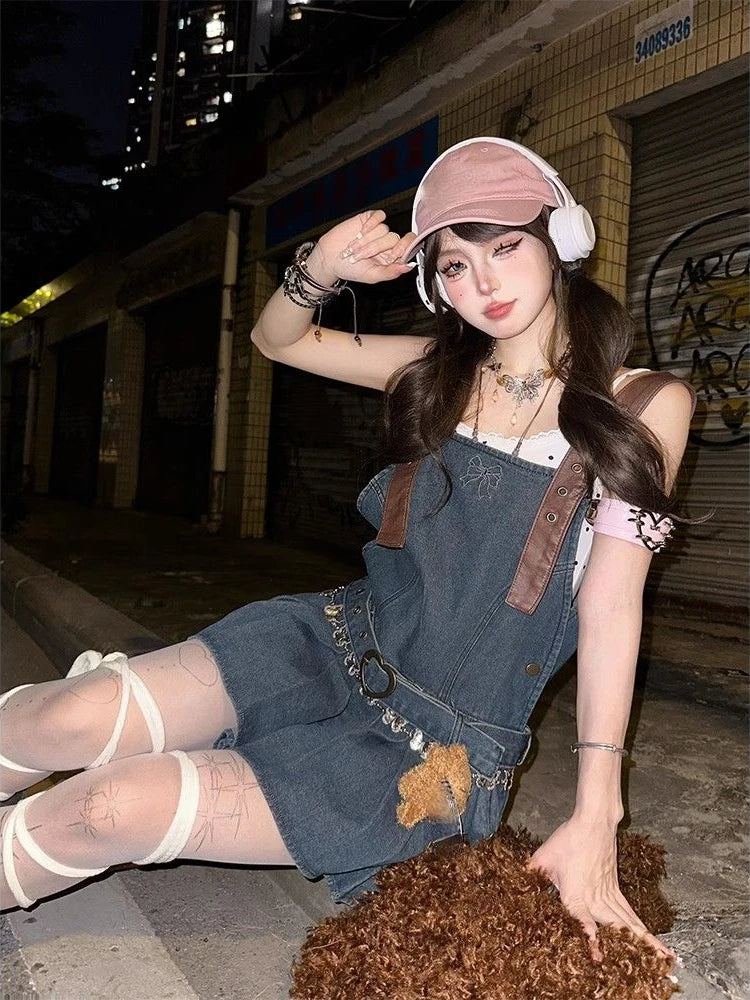 Voguable  2000s Vintage Denim Y2k Mini Dress Women  Elegant Jean Strap Dress Casual Streetwear Sleeveless Dress Korean Fashion Chic voguable