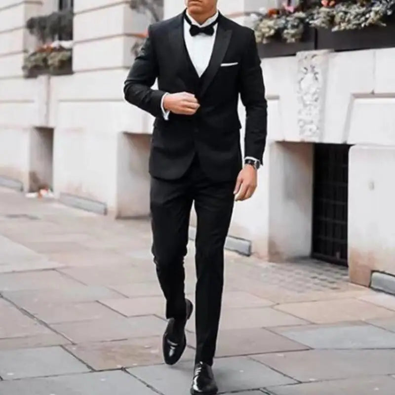 Voguable  New Classic Black Wedding Tuxedo Men Suit Peaked Lapel Slim Fit 3 Piece Groom Wear Formal Party Prom Blazer (Jacket+Vest+Pants) voguable