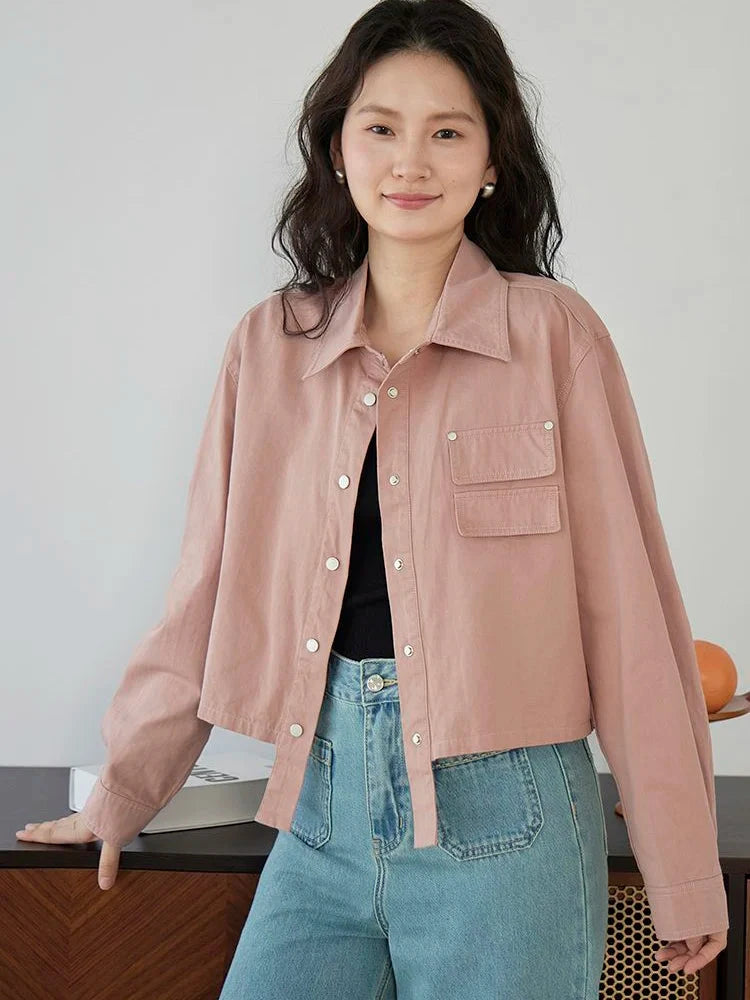 American Y2K Cargo Jacket Women Fall Casual Long Sleeve Vintage Short Coat Harajuku Turn Down Collar New Solid Hip Hop Tops voguable