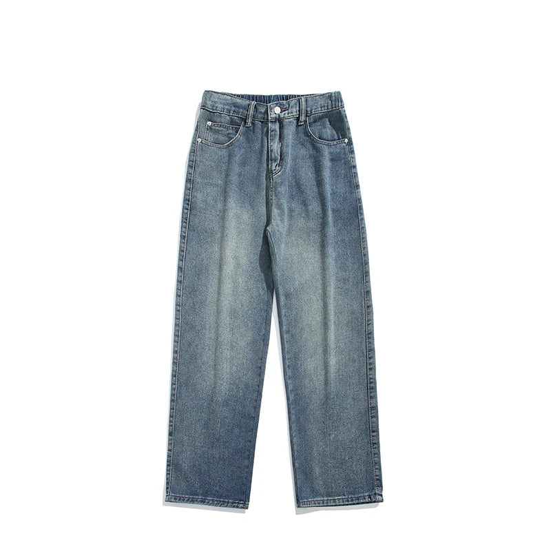 Spring Autumn New Fashion Korean Loose Straight Jeans Men Baggy Pants Elastic Waist Wide Leg Casual Pants Men's Clothes 5 Colors voguable