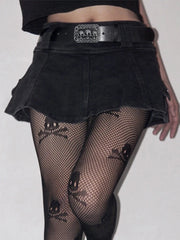 Harajuku Y2k Denim Skirt Women Dark Gothic Streetwear Mini Skirt with Skull Belt Mall Goth Punk Grunge Sexy Emo Clubwear voguable