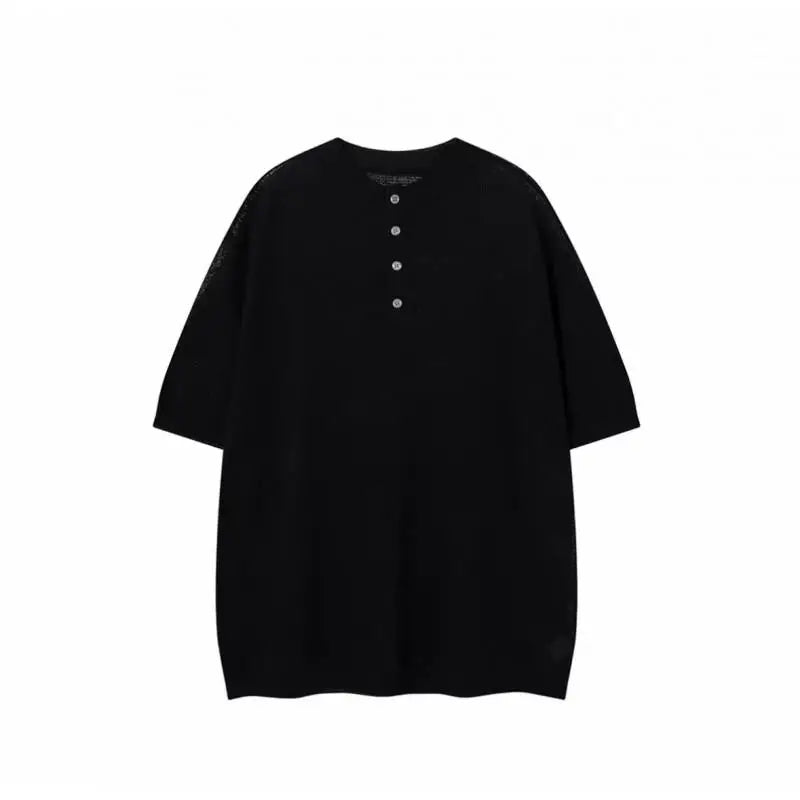 Voguable  Summer Solid Color Henley Neck Short Sleeve T-Shirt  Men's Breathable Cotton Crew Neck Casual Tee Regular  Fit Clothing XXL voguable
