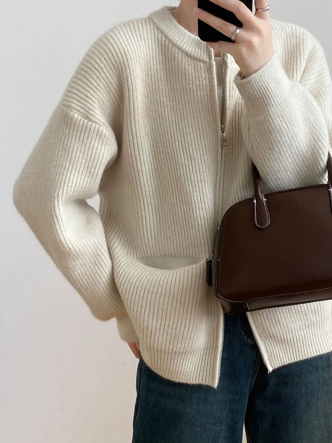 Sweater Cardigan Women Autumn Double Zipper Casual Korean Knitwear Coat Solid Color Loose Soft Long Sleeve Jackets Outerwear voguable