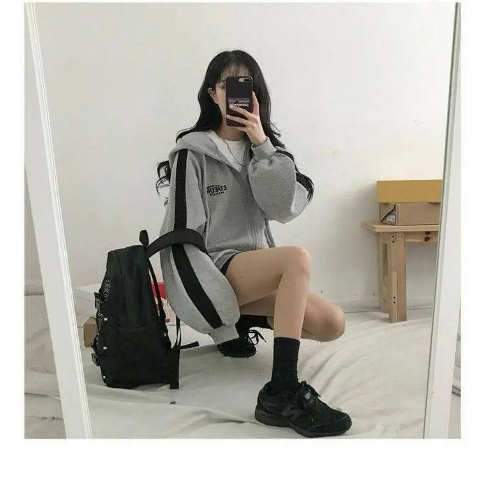 Autumn Hooded Sweatshirt Women's New Style Harajuku Style Loose Sports Long-sleeved Top Spliced women's Jacket voguable
