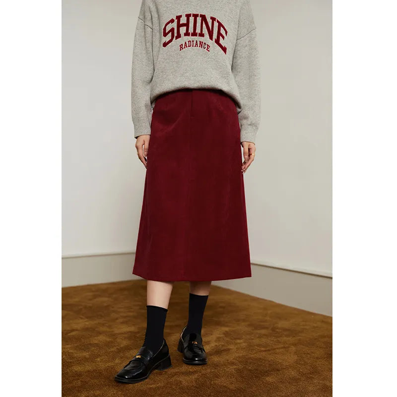 Corduroy Retro High Waist Skirt Women Autumn Winter Back Slit Commuter Casual Solid Color Length-option Female Skirts voguable