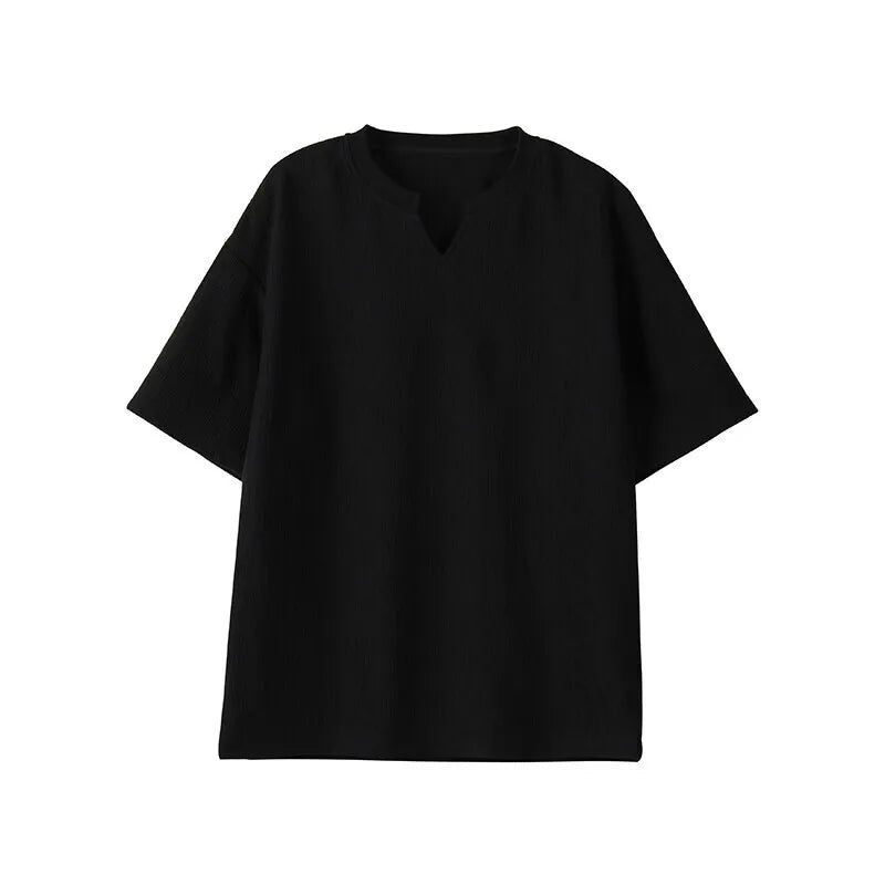 Summer Short Sleeved T-shirt Men Casual V-neck T Shirt Men Streetwear Korean Loose Pleated T Shirt Mens Top Large Size 5XL voguable