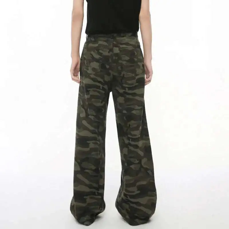 Vintage Camouflage Men's Jeans Fashion Washed Casual Wide Leg Denim Pants Autumn Winter Loose Male Trousers Old Blue 9C354 voguable