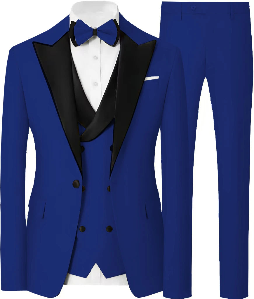 Voguable  Customized Formal Suits for Men, 3 Pieces Blazer Vest and Pants Set, One Button Wedding Dresses, Business Tuxedo Suits voguable