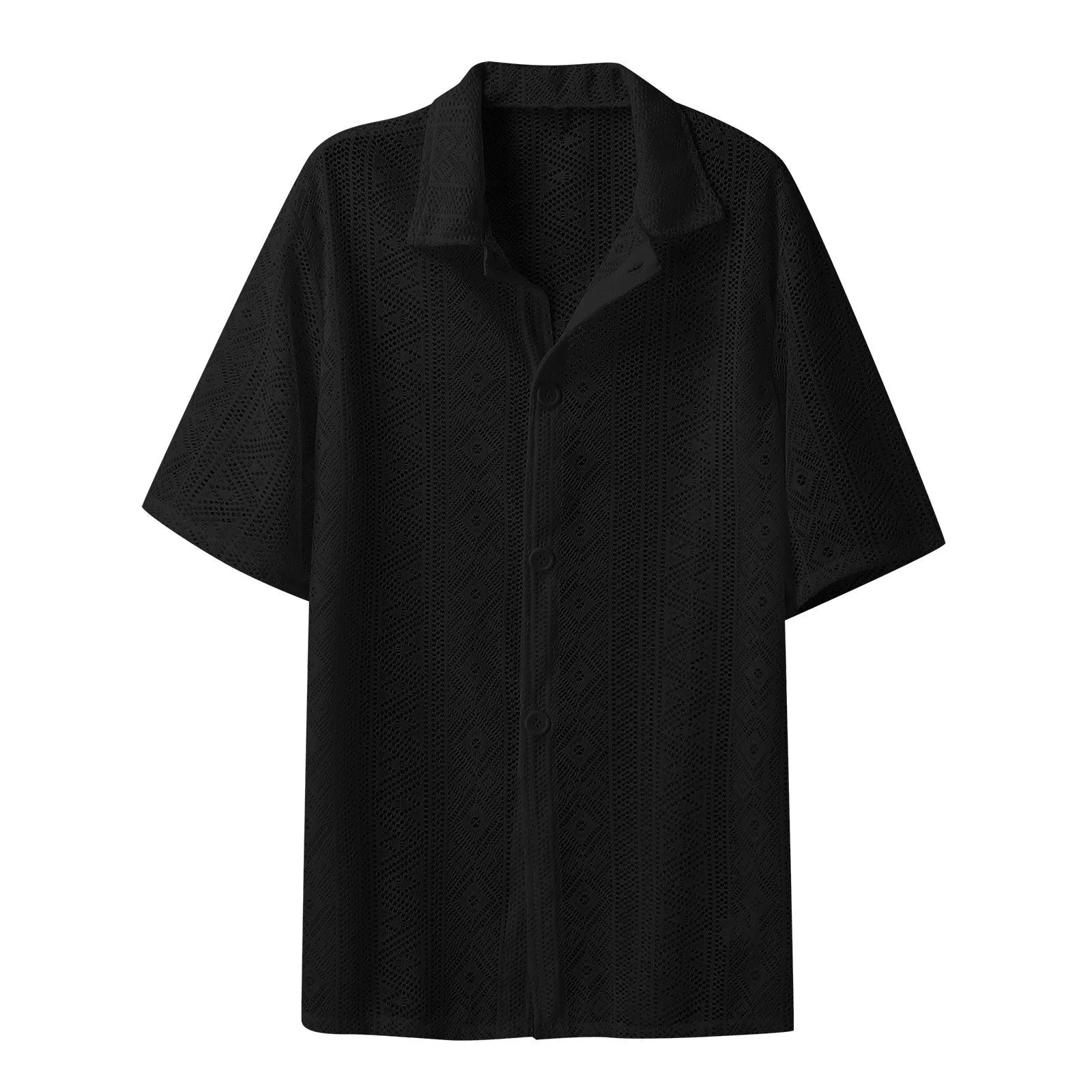 Summer Men's Clothing Mesh See Through Mesh Sexy Shirt Short Sleeve Fishnet Button-down Retro Chic Streetwear Party Blouse S-5XL voguable