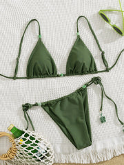 Voguable  Sexy Green Bikini Women Bead String Push Up Bra Tie Side Bandage Thong Swimsuit Summer Bathing Suit Backless Micro Swimwear voguable