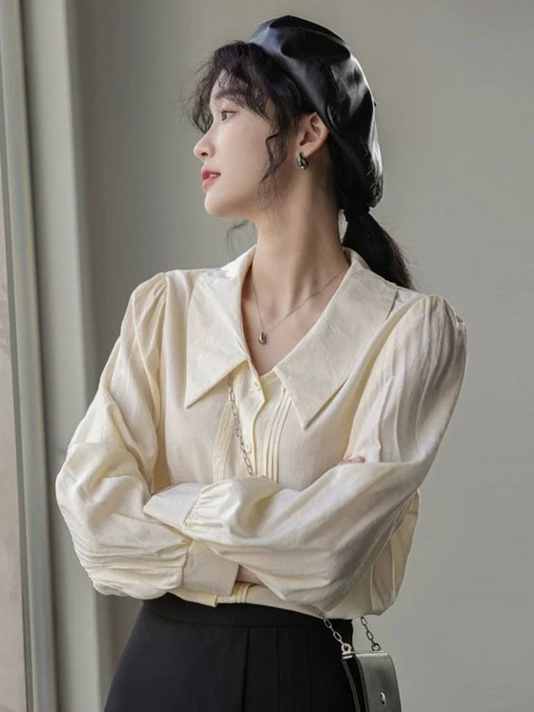 Voguable  Preppy Style Women Sweet Shirt Korean Elegant Simple Blouse Spring Long Sleeve All Match Casual Vintage Female Loose Tops voguable