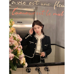 Vintage Jackets Women Black Tweed Cropped Coat Korean Elegant Thicken Single Breasted Blazer Casual Short Outerwear Tops voguable