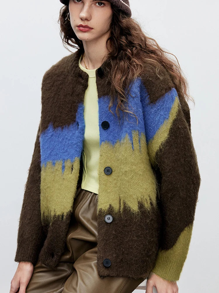 Voguable  Harajuku Patchwork Women Retro Cardigan Lazy Wind Korean Knitted Sweater Tops Casual All Match Female Fall Winter Outwear voguable