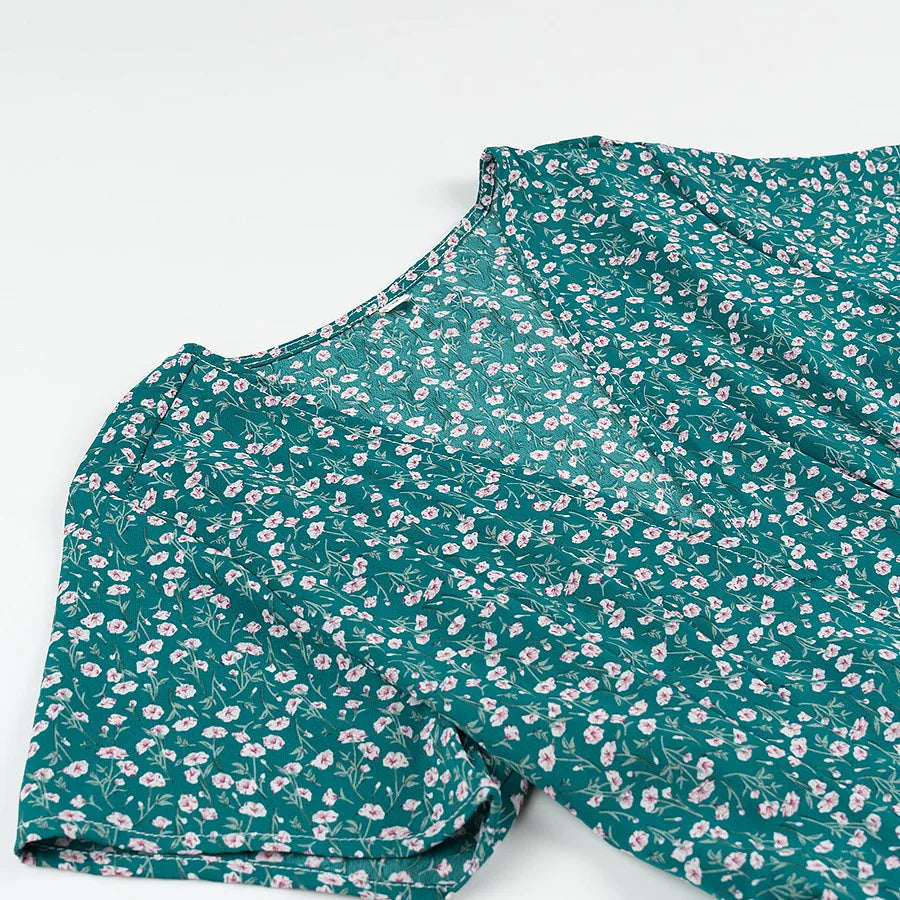 Short Sleeve Floral Print Chic Women Dress Bandage Chic Vacation Casual Summer Dress Chiffon 2025 New High Wasit Female Clothing voguable