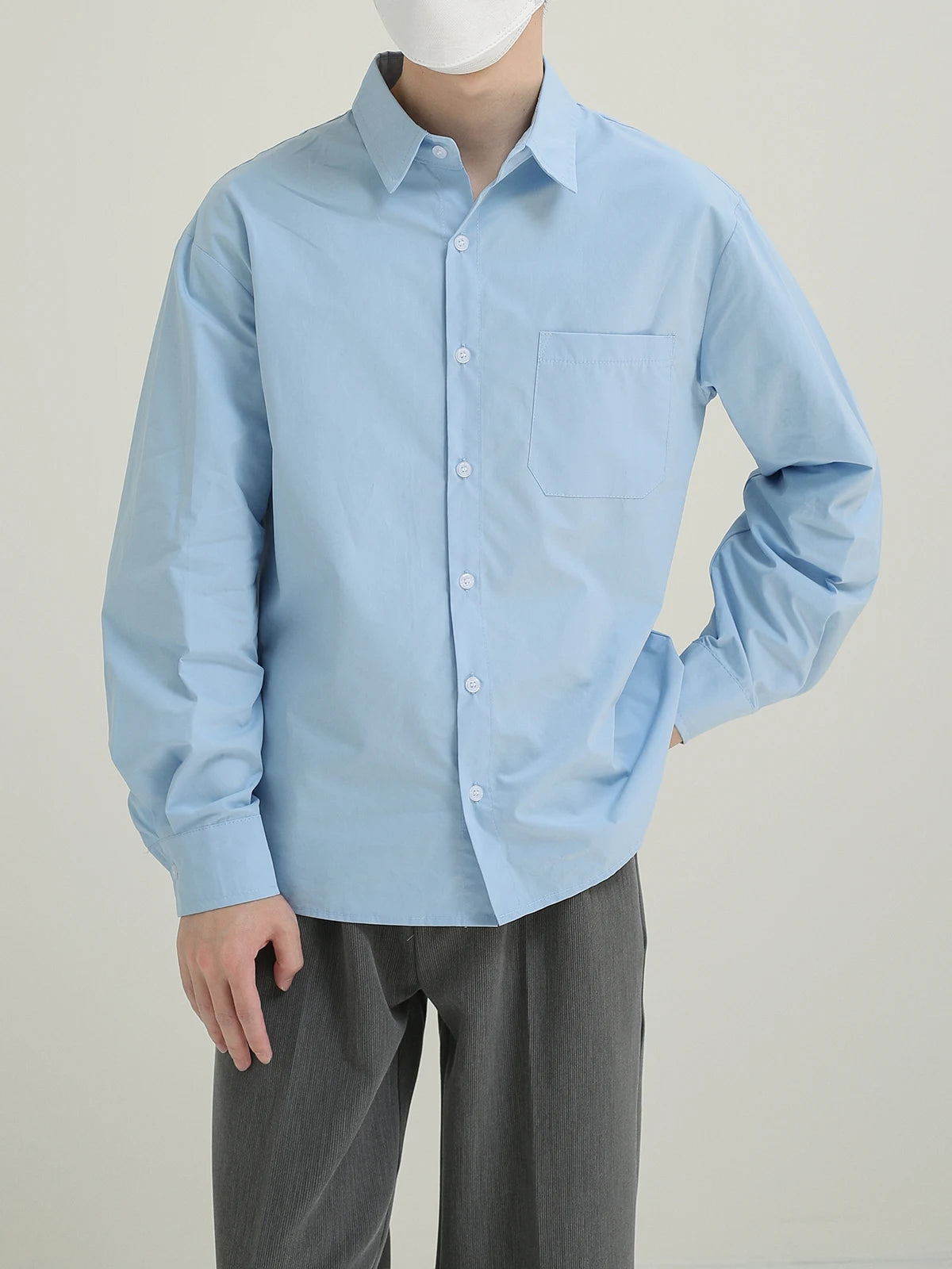 Voguable Blue White Shirt Men Fashion Social Men Dress Shirt Korean Loose Long Sleeve Shirt Men Office Formal Shirt Male Casual Shirts voguable