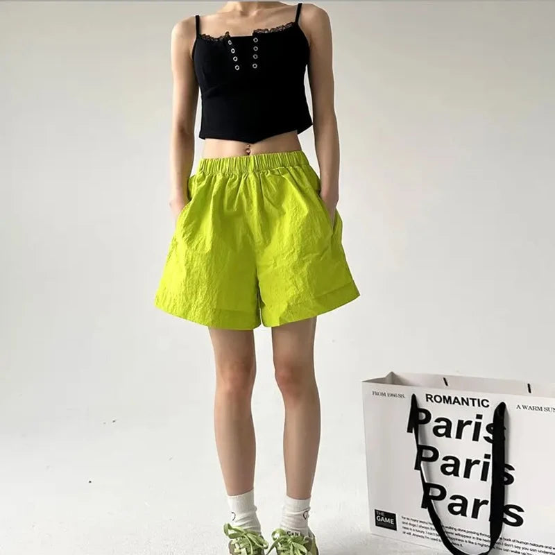 Summer New Women Wide Leg Shorts Y2K High Waist Loose Outdoor Casual Shorts Fashion Solid All-Match Female Jogging Shorts voguable