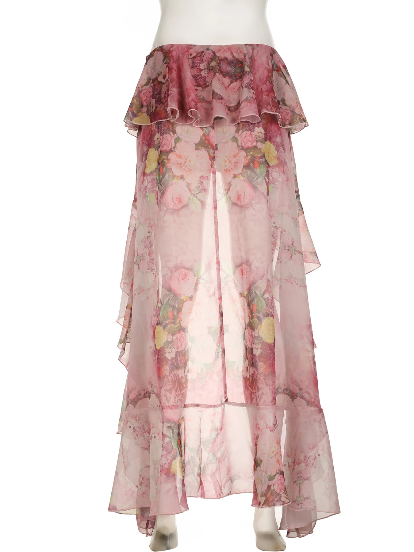 Voguable Vacation Floral Printed Ruffle Half Bodycon Skirt Low Waist Y2K Aesthetics Lace Skirt Harajuku Grunge Fairycore Clothes voguable