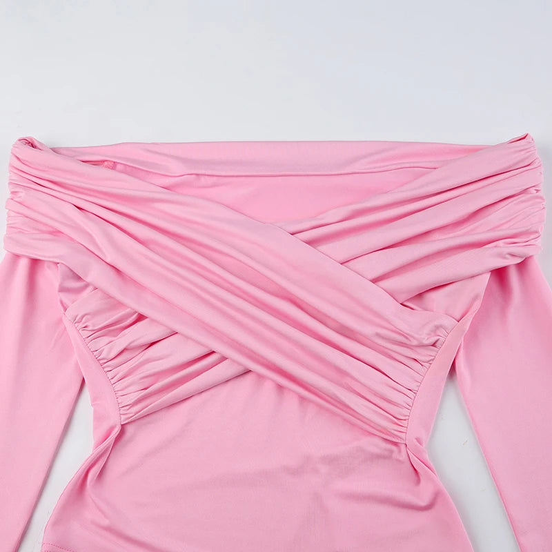 Voguable Fashion Cross V Neck Tops for Women Off Shoulder Sexy Long Sleeves T-Shirt Streetwear Ladies Black Slim Tee Shirt Korea voguable