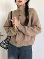 Voguable Harajuku Solid Women Simple Cardigan Japan Vintage Knitted Sweater Coat Casual Long Sleeve Loose Lady Single Breasted Tops voguable