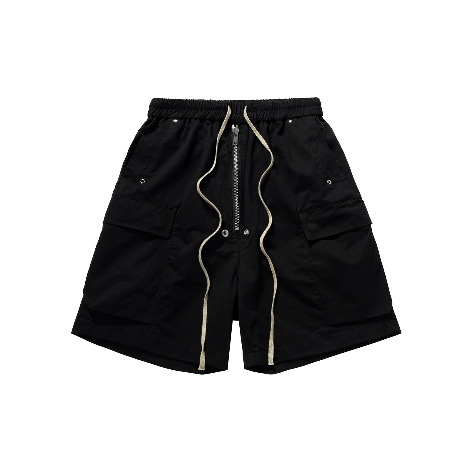 Ro Style Multi-pockets Drawstring Black Cargo Pants for Men Streetwear Baggy Casual Knee Lenght Pants Oversized Loose Cargo voguable