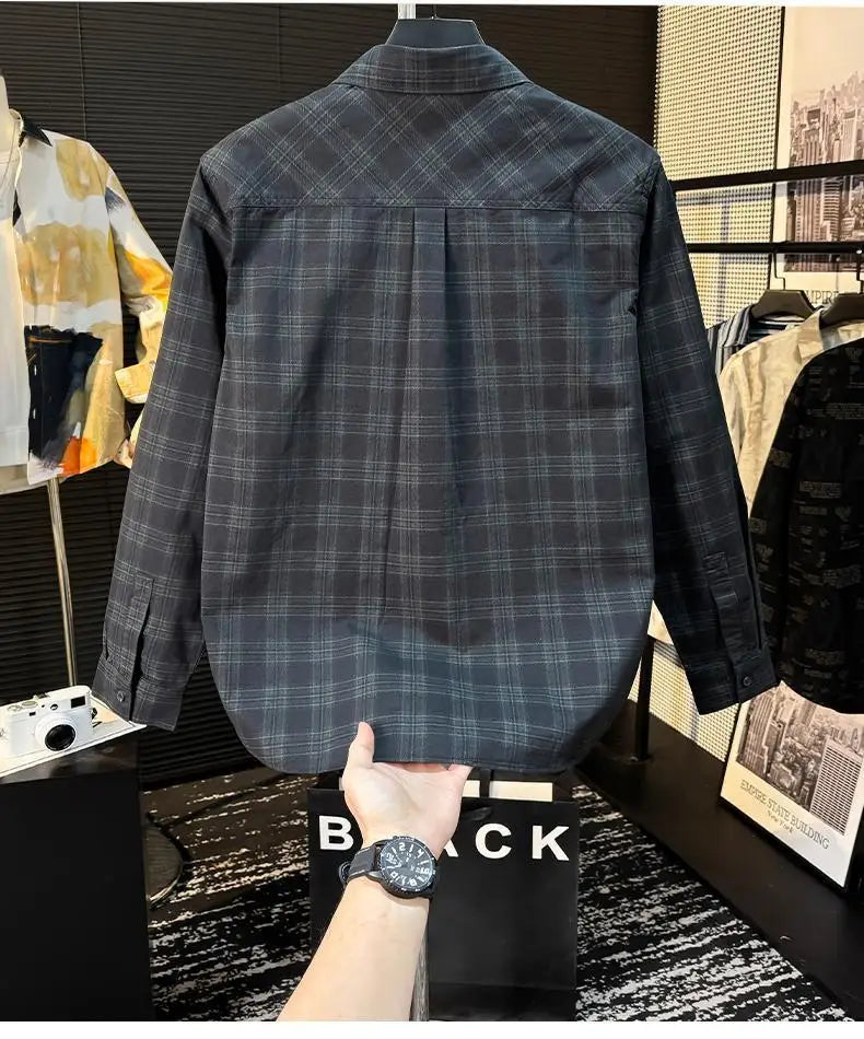 Voguable  Long-sleeved Shirt Fashionable Plaid High-end Brand Loose Casual and Versatile Temperament Men's Clothing voguable