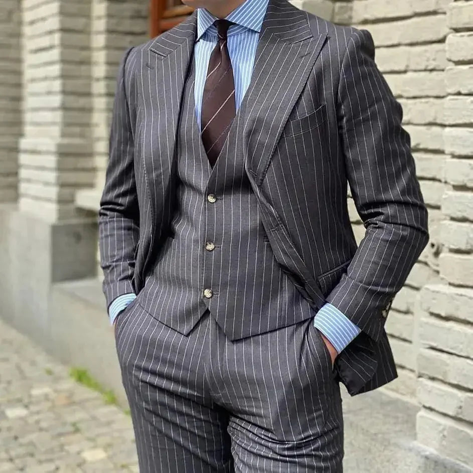 Voguable  New Stripe Blazer+Vest+Pants Men's Fashion Business Gentleman Professional Formal Dress Version Banquet Dress Suit 6XL voguable