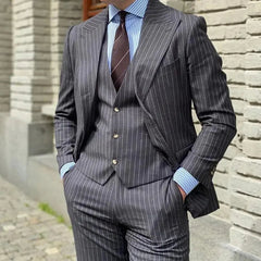 Voguable  New Stripe Blazer+Vest+Pants Men's Fashion Business Gentleman Professional Formal Dress Version Banquet Dress Suit 6XL voguable