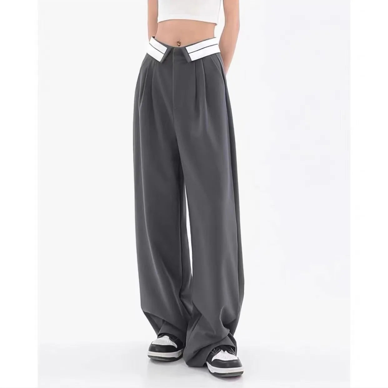 American trendy brand men black zipper design slit slightly flared pants vertical feeling straight casual pants retro trousers voguable