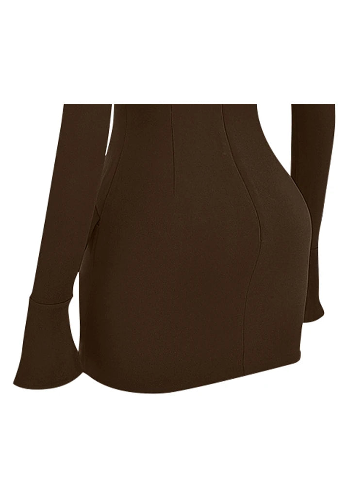 Voguable  Spring and Summer Fashion Women's Tight Dress with Pockets Long Sleeve Sexy and Stylish Mini Dress for Casual Wear voguable