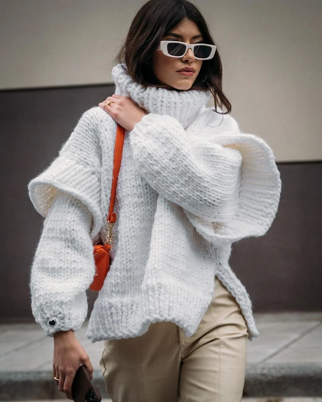 Women Solid Knit Turtlrneck Sweater Casual Oversize Lantern Long Sleeve Thick Warm Pullover New Autumn Winter Loose Top Knitwear voguable