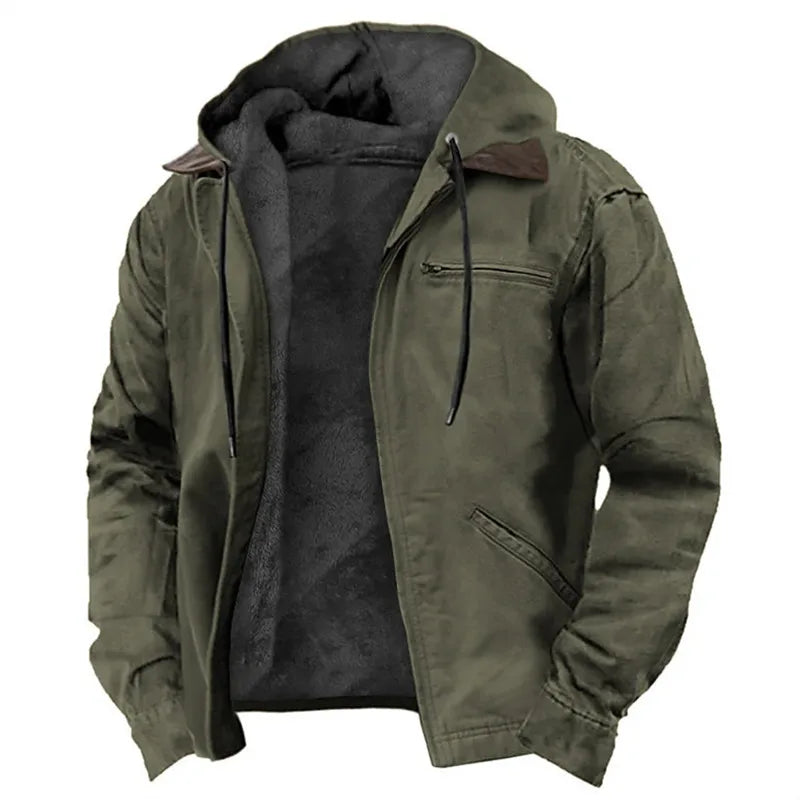Winter New Men Casual Jackets Hooded Zipper Pocket Fashion Solid Color Fleece Warm Outerwear Male Outdoor Hooded Hoodie Coats voguable