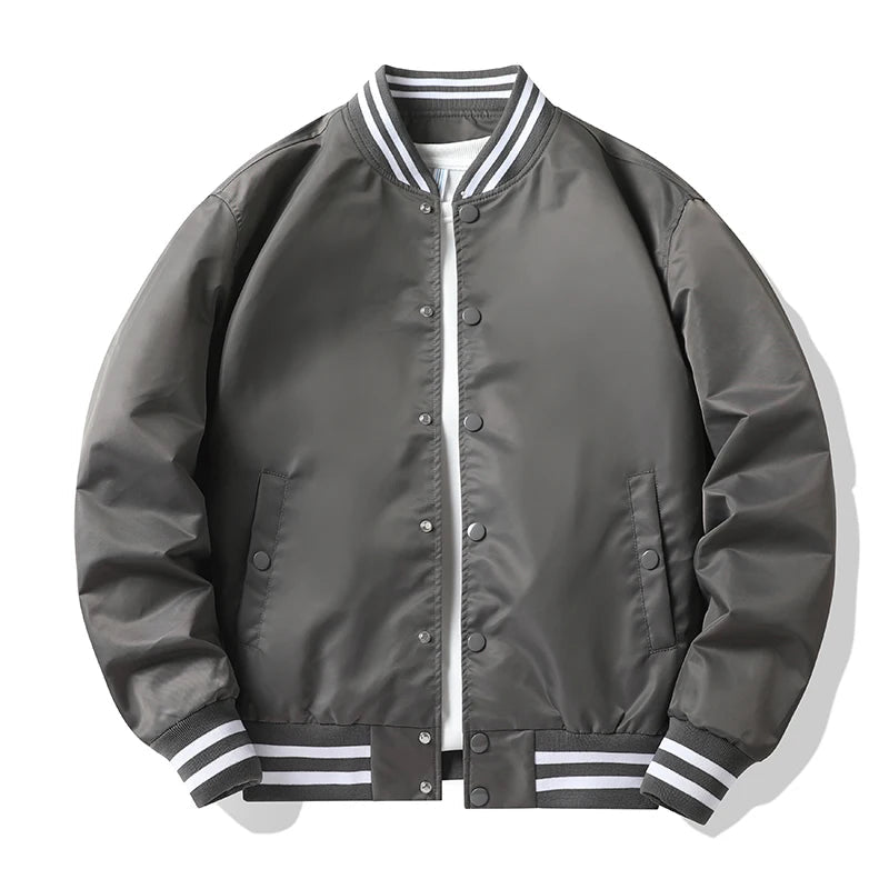 Men's spring and fall varsity jacket Solid color Korean fashion loose baseball uniform couple windproof waterproof bomber jacket voguable