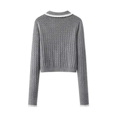 Fashion Top Women New Peter Pan Collar Lace Edge Slim Single Breasted Knitted Cardigan Female 2025 Spring Summer voguable