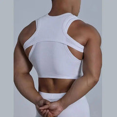 Voguable  Pure Cotton Tank Tops Men's Motion Tight Elastic Force Bottoming Shirt Round Neck Hollow Out Fashion Undershirt voguable