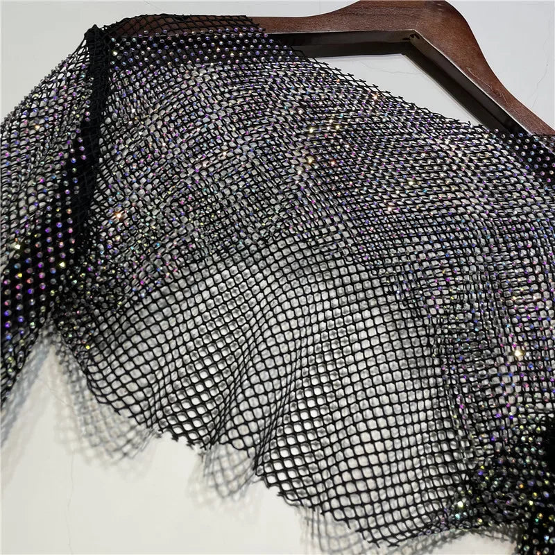 Sparkly Crystal T-shirts Women O-Neck Hollow Out Sexy See Through Tank Tops Night Partywear Crop Shirts Tee Y2K Tops 2022 voguable