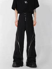 American trendy brand men black zipper design slit slightly flared pants vertical feeling straight casual pants retro trousers voguable