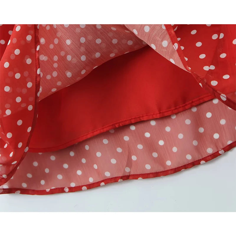 New Women Polka Dot Red Sexy Long Dreses Ruffle O Neck A-line Midi Summer Party Dressess Holiday Robe voguable